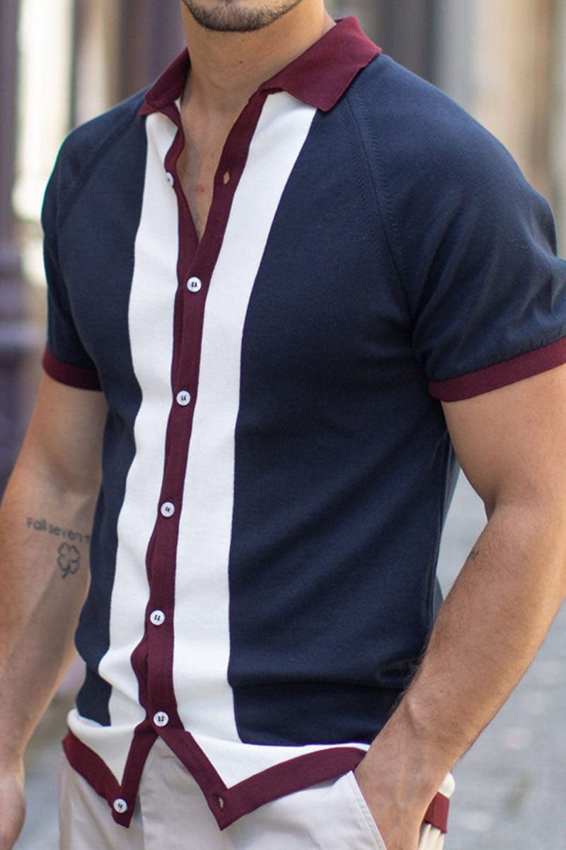 Men's Patchwork Clashing Knit Polo Shirt