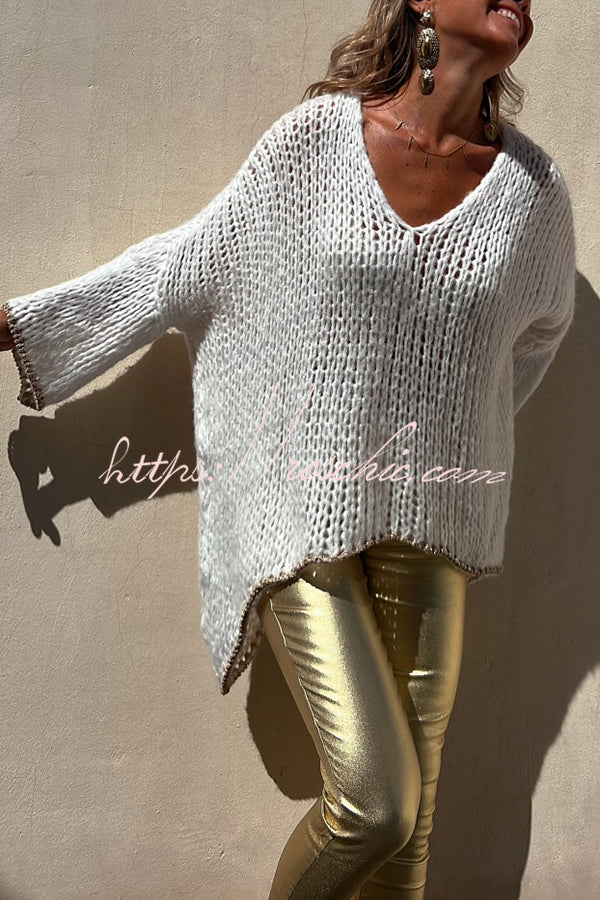 Chill Touch Knit Stripe Trim Loose Pullover Sweater