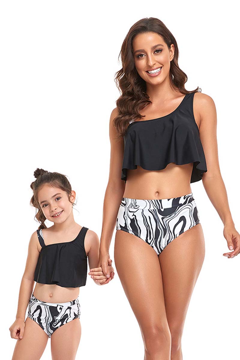 Ruffle Solid Print Parent-child Two Pieces Swimsuit