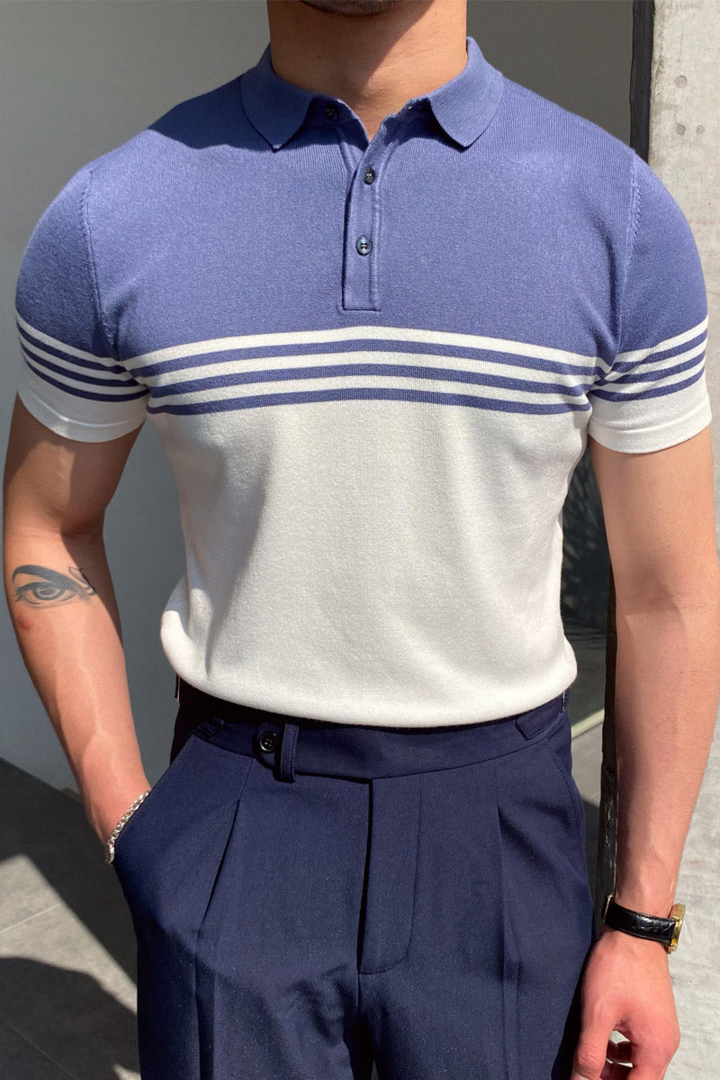 Fashion Contrast Colors Short Sleeve Knit Polo Shirt