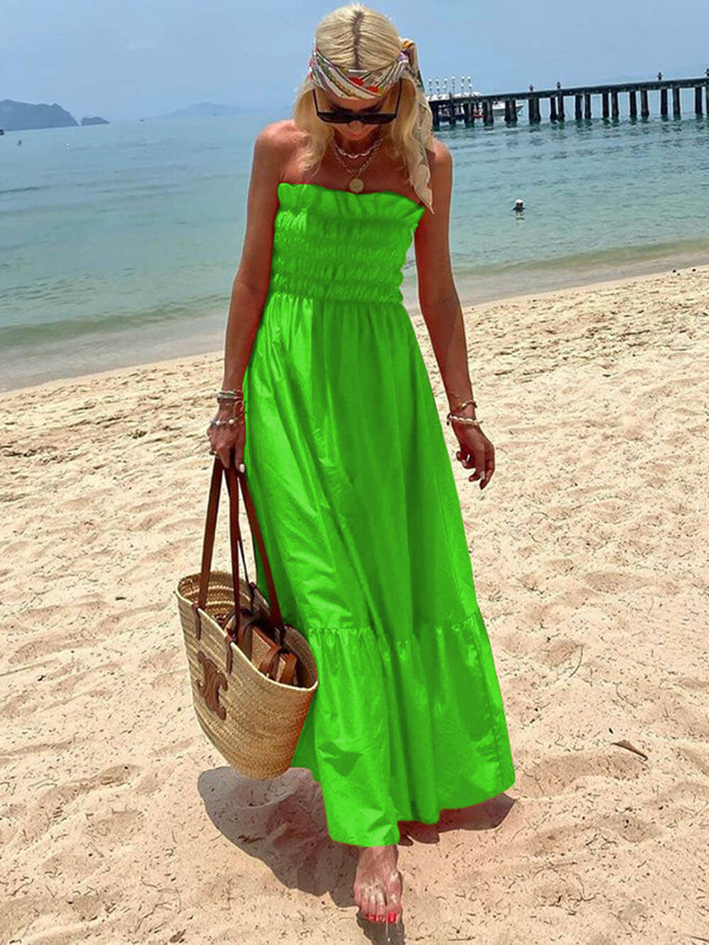 Smocked Bust Off Shoulder Vacation Maxi Dress - Fashionpara