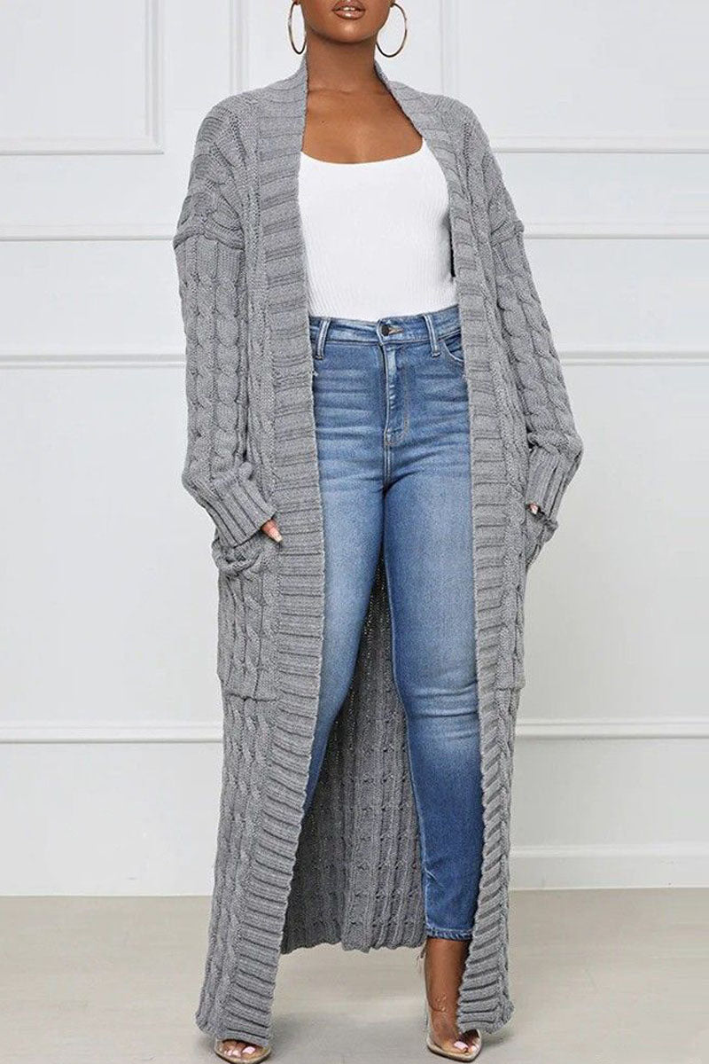 Premium Pocket Design Cable Knit Longline Cardigan