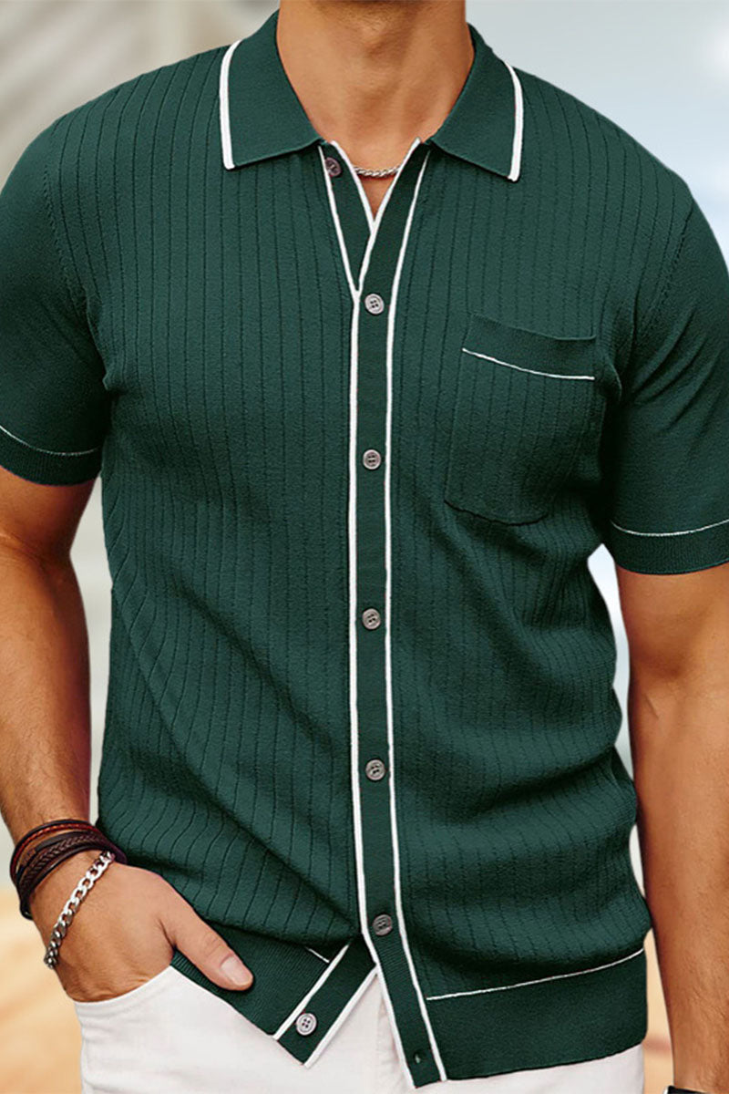 Summer Men's Business Single Breasted Cardigan Sweater Polo Shirt