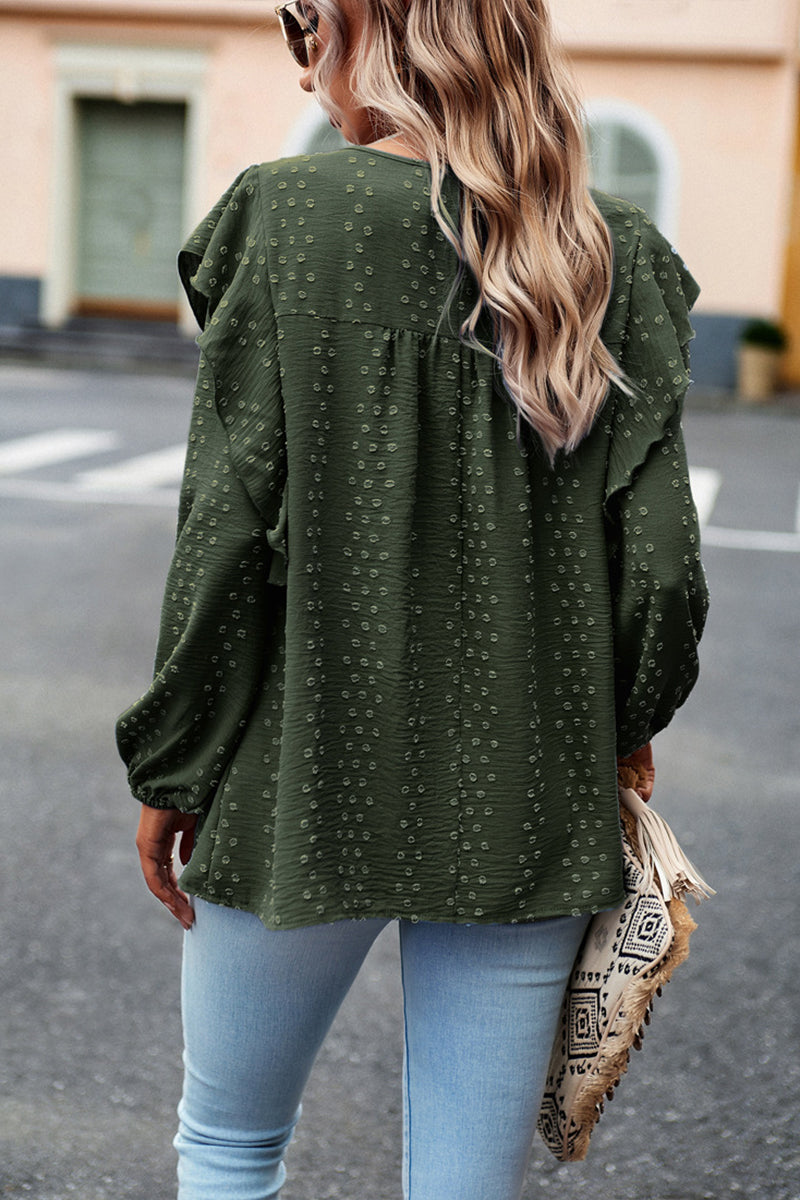 Solid Color Puff Sleeve Casual Long Sleeve Top