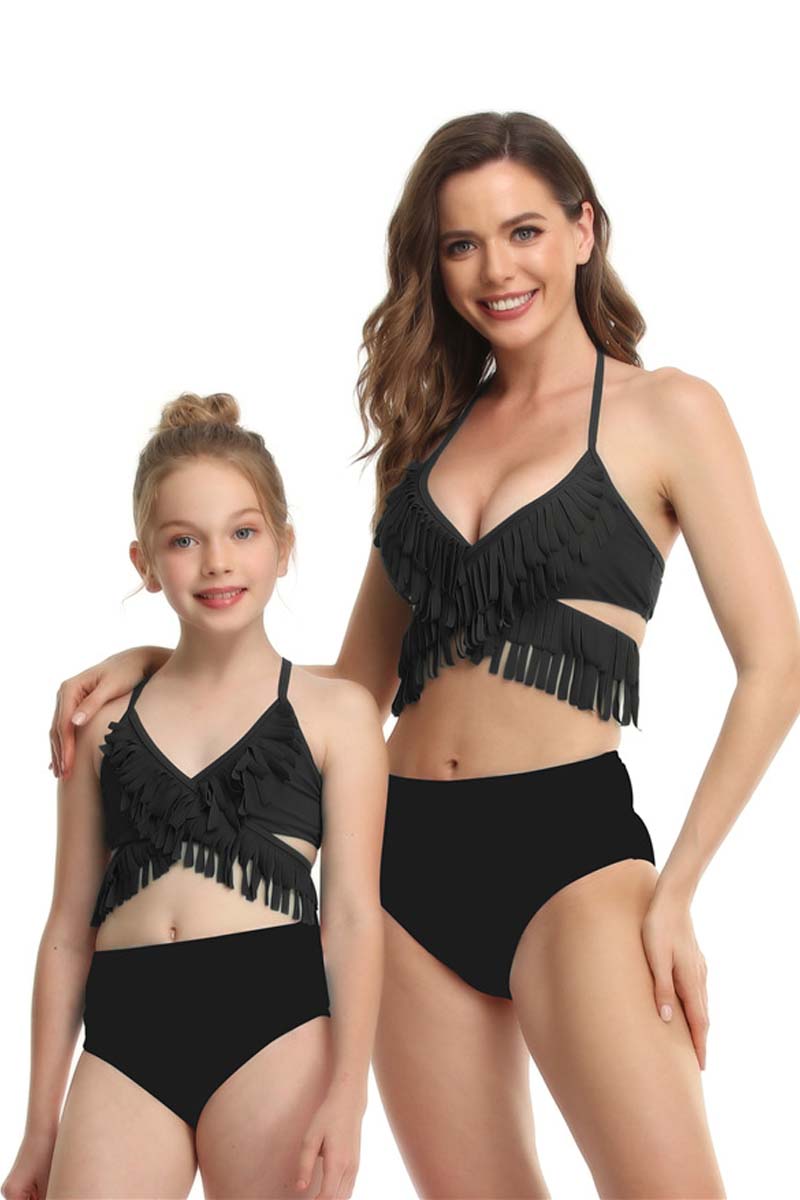 Tassel Solid Parent-child Two Pieces Swimsuit