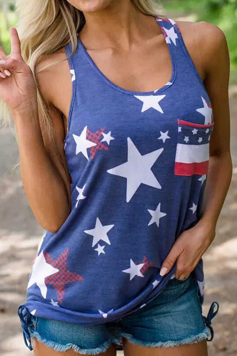 Star American Flag Printed Pocket Tank