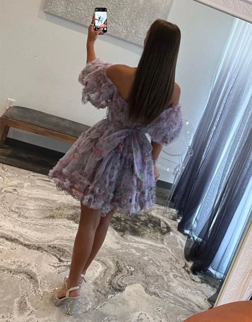 Ivana A-Line Off-the-Shoulder Printed Homecoming Dress