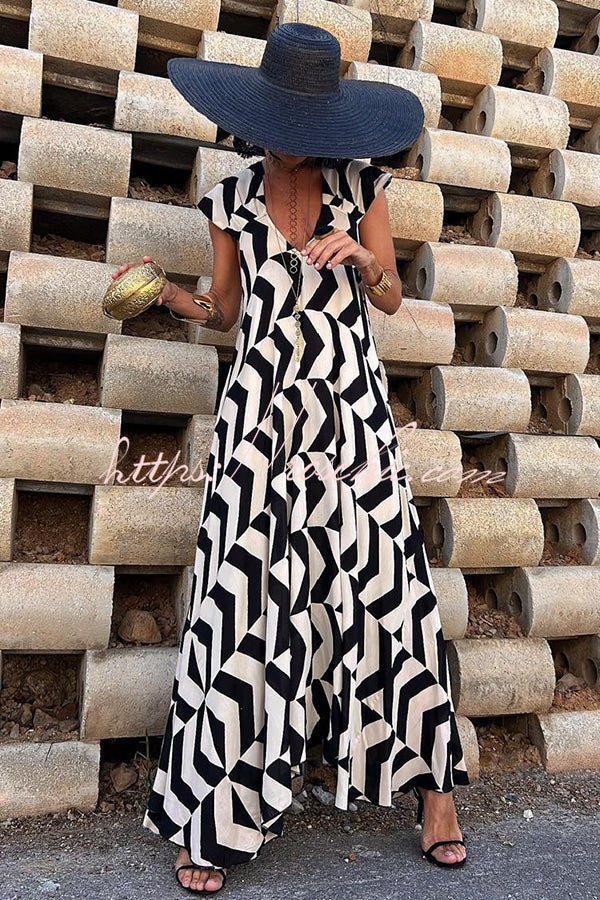 Fresh Breeze Ethnic Unique Print Ruffle Sleeve A-line Maxi Dress - Fashionpara