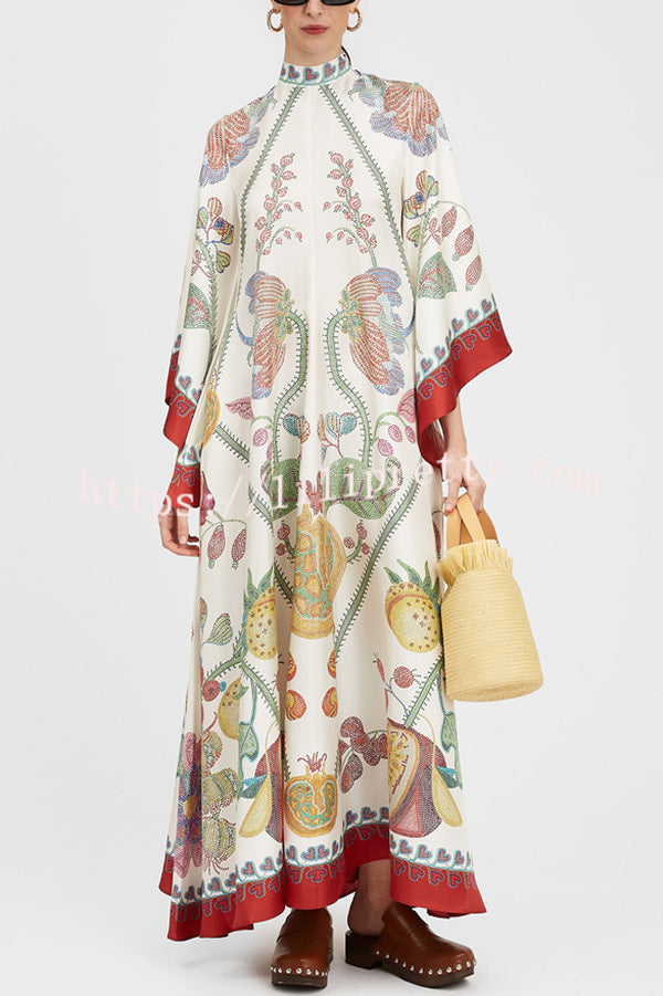 Shine The Light Unique Printed High Neck Bell Sleeve Loose Maxi Dress