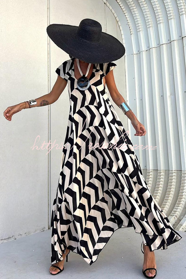 Fresh Breeze Ethnic Unique Print Ruffle Sleeve A-line Maxi Dress - Fashionpara