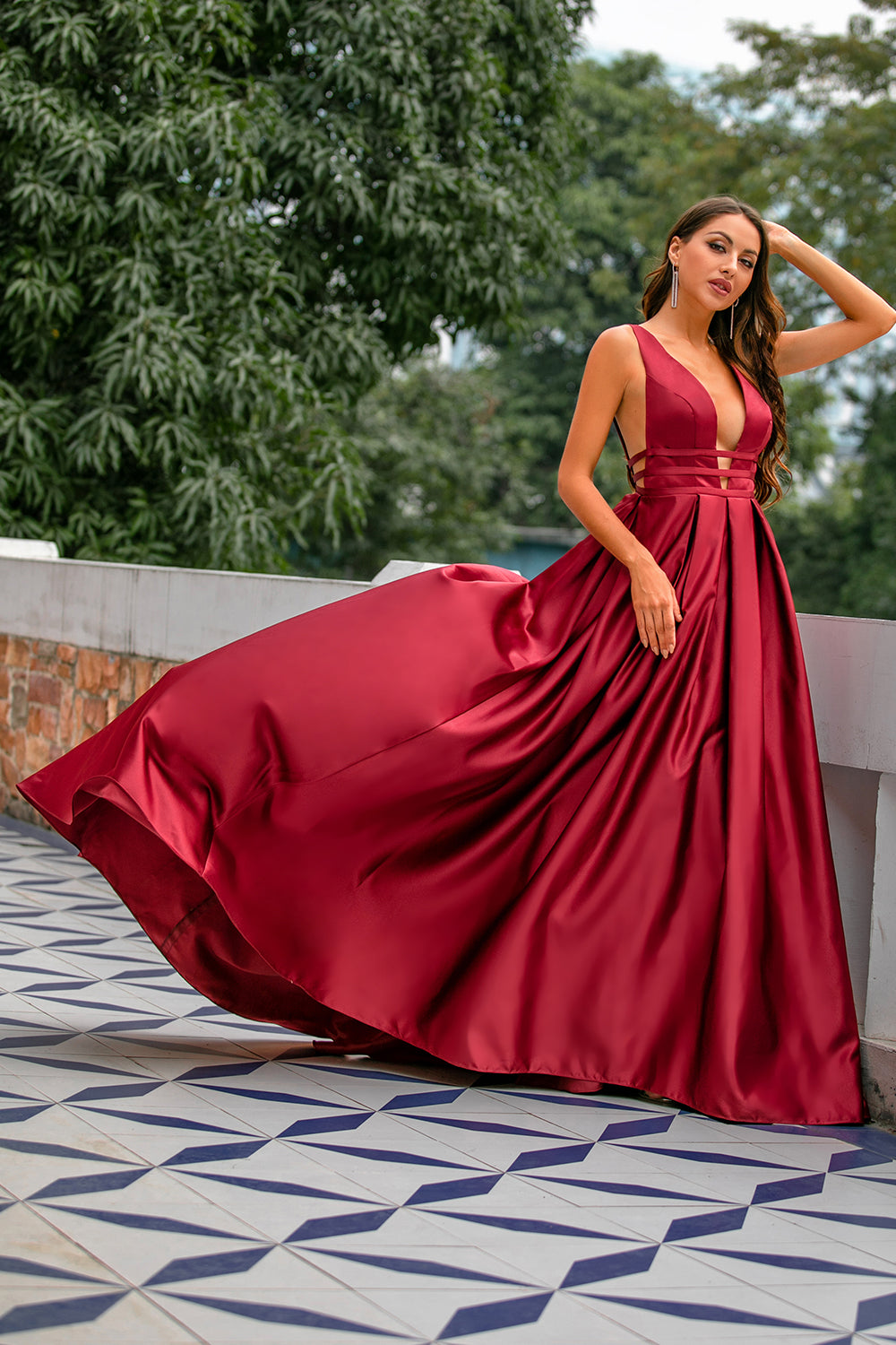 Burgundy Satin Prom Dress