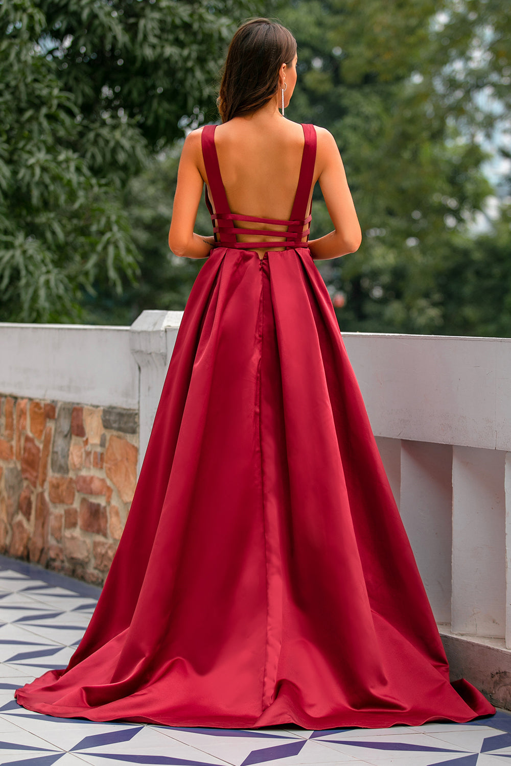 Burgundy Satin Prom Dress