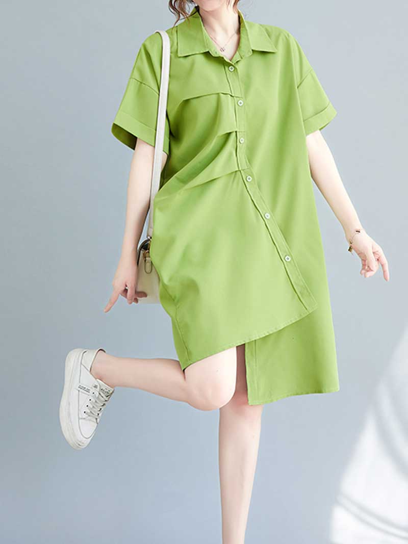 Cotton Short Sleeves Shirt Dress - Fashionpara