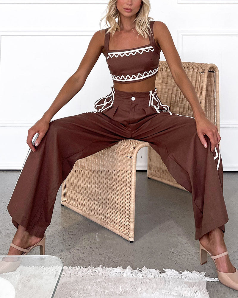 Summer chocolate color casual two-piece set - Fashionpara