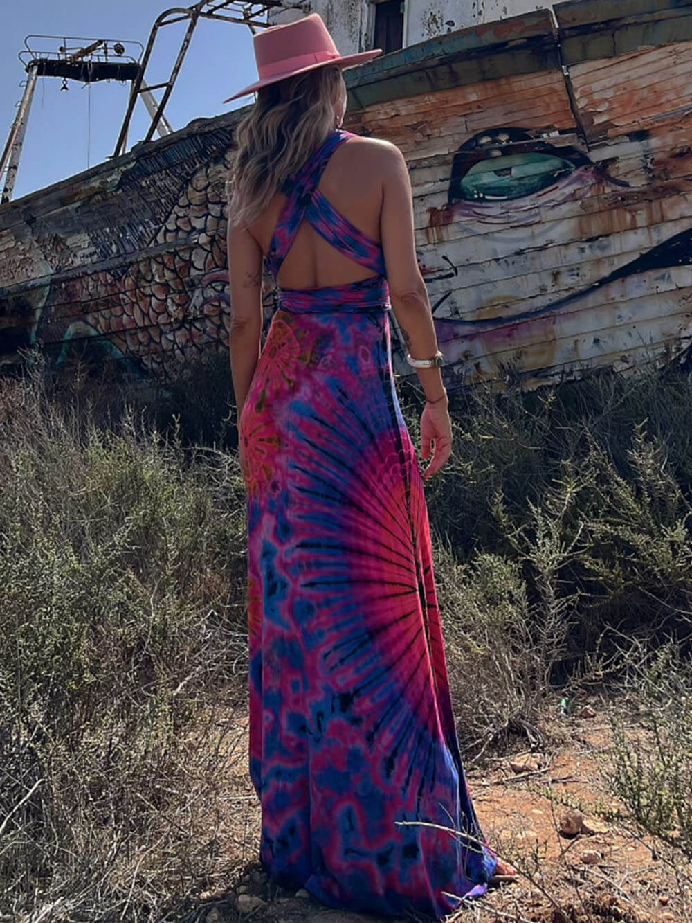 Printed Sleeveless V-Neck Maxi Dress - Fashionpara