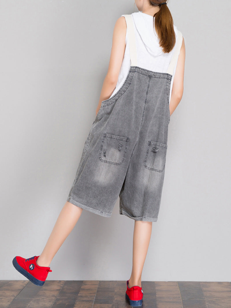 The Meaning Of Simplicity Ripped Romper Overall Dungarees - Fashionpara