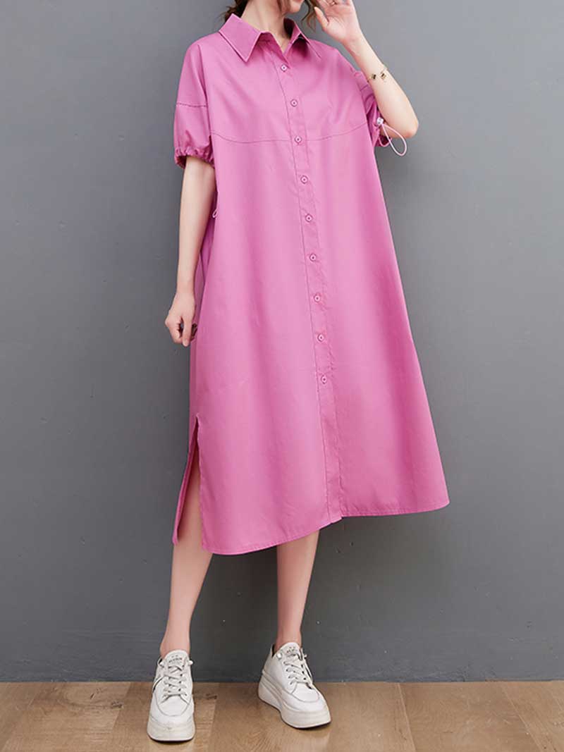 Plan Collar-Neck Cotton Shirt Dress - Fashionpara