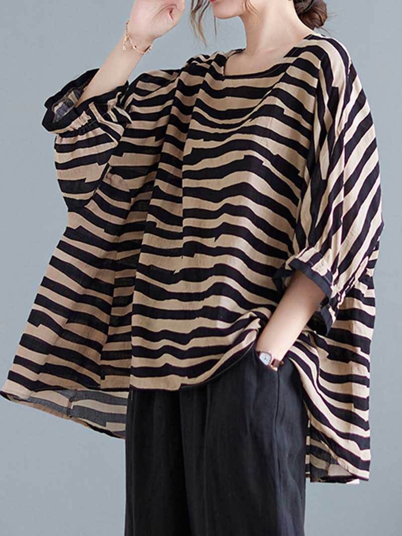 Printed Stripes Style Round-Neck Top