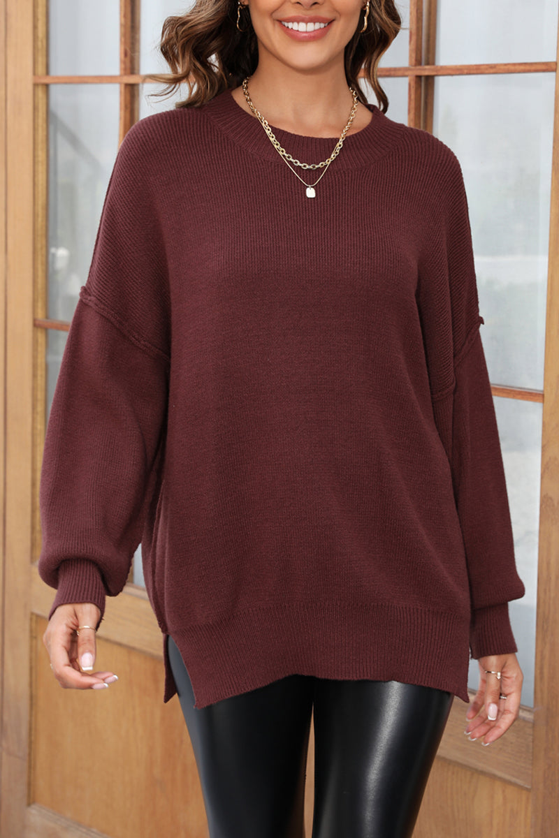 Solid Color Round Neck Loose Knit Pullover Sweater