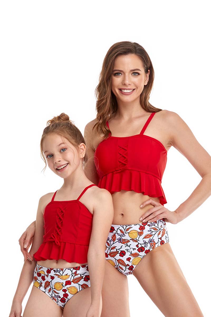 Ruffle Floral Print Parent-child Two Pieces Swimsuit