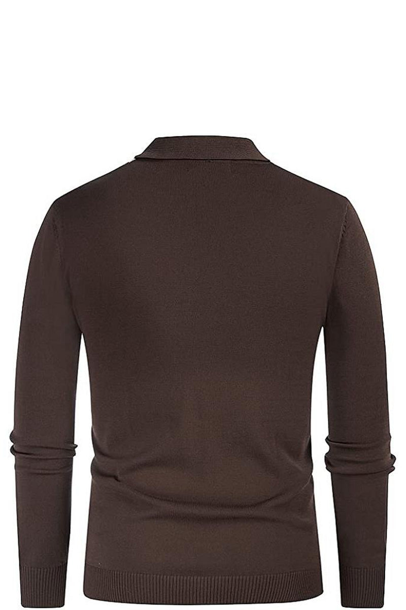 Men's V-Neck Long Sleeve Knitted Polo Cardigan