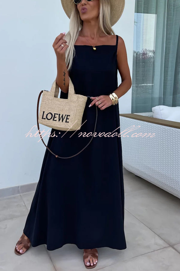 Long Story Solid Color Belted Pocket A-line Breathable Maxi Dress - Fashionpara