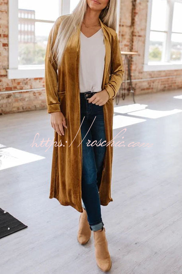 Like Royal Velvet Long Sleeve Pocket Drape Jacket