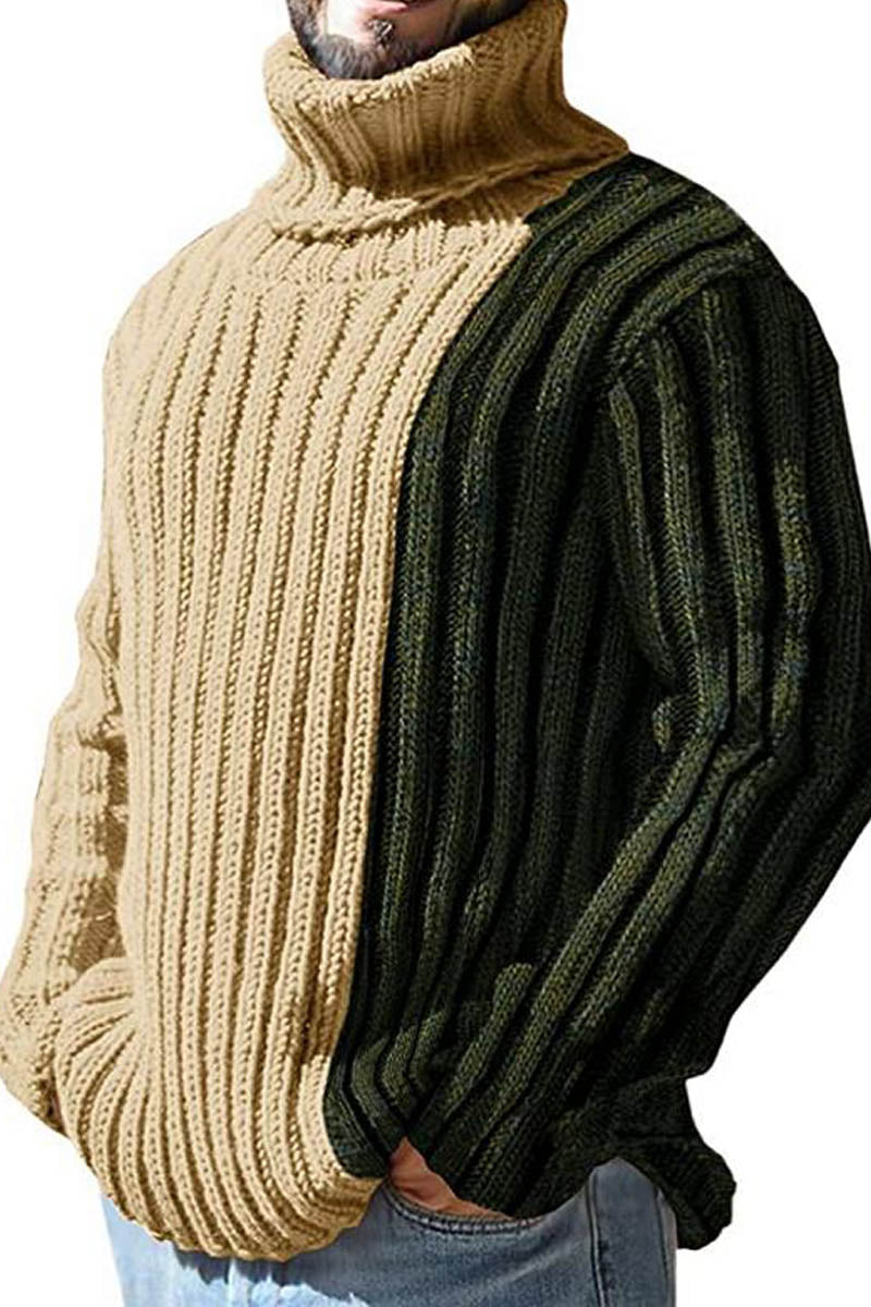 Uniqshe Men's Patchwork Turtleneck Jumper