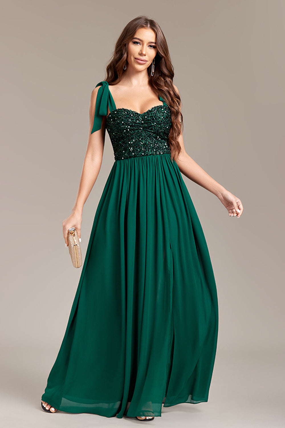 Sparkly Green Sequins Long Prom Dress With Slit