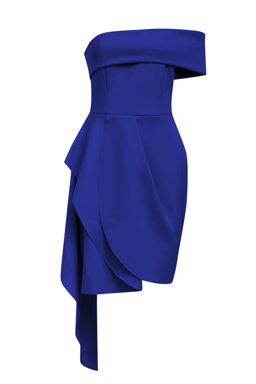 Blue Bodycon Strapless Solid Asymmetrical Cocktail Party Dress