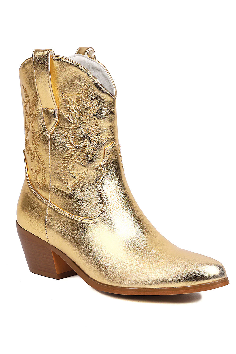 Golden Low Chunky Heel Western Cowgirl Boots