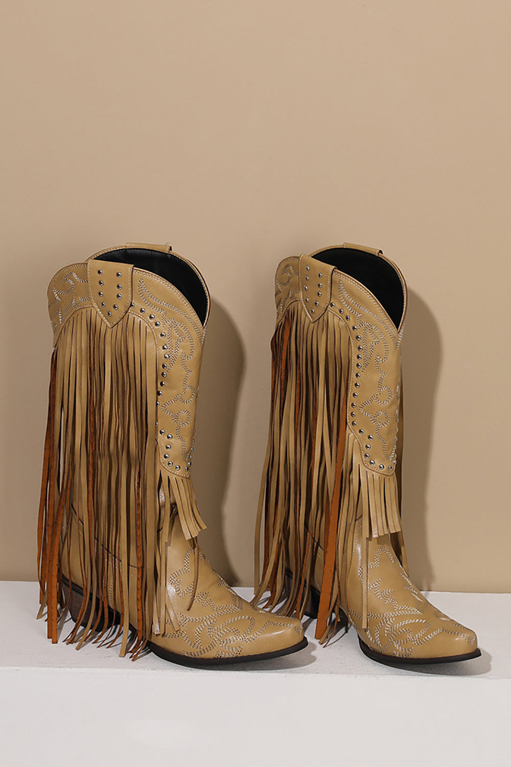 Women's Black Embroidery Tassel Leather Boots