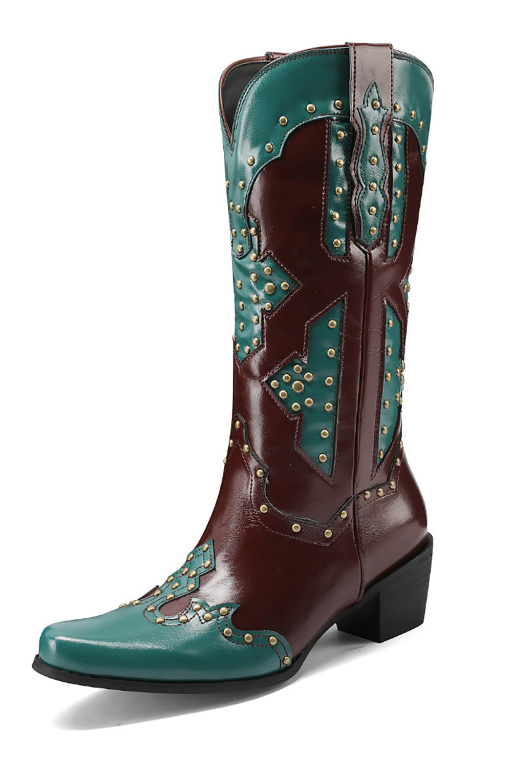 Women's Embroidered Blue Pointed Toe Calf High Cowgirl Boots