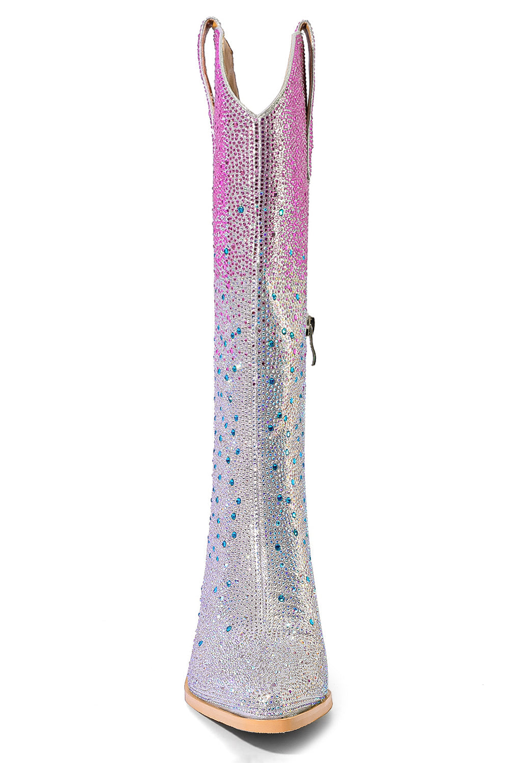 Sparkly Silver Rhinestone Knee High Cowgirl Boots