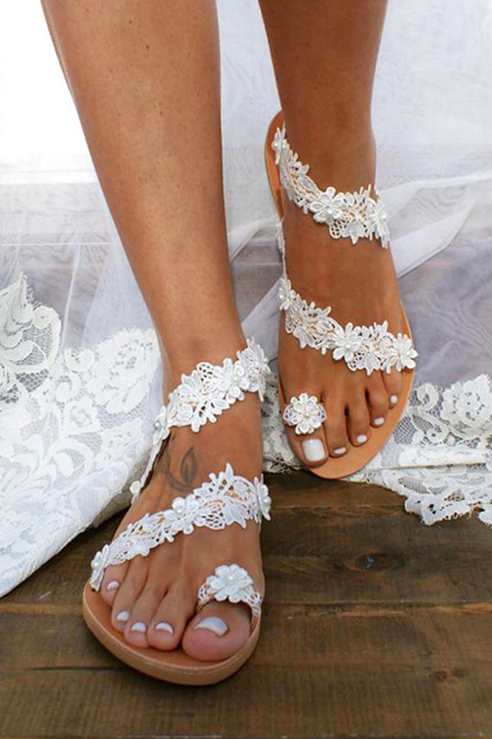 Boho White Lace Flat Women Sandals