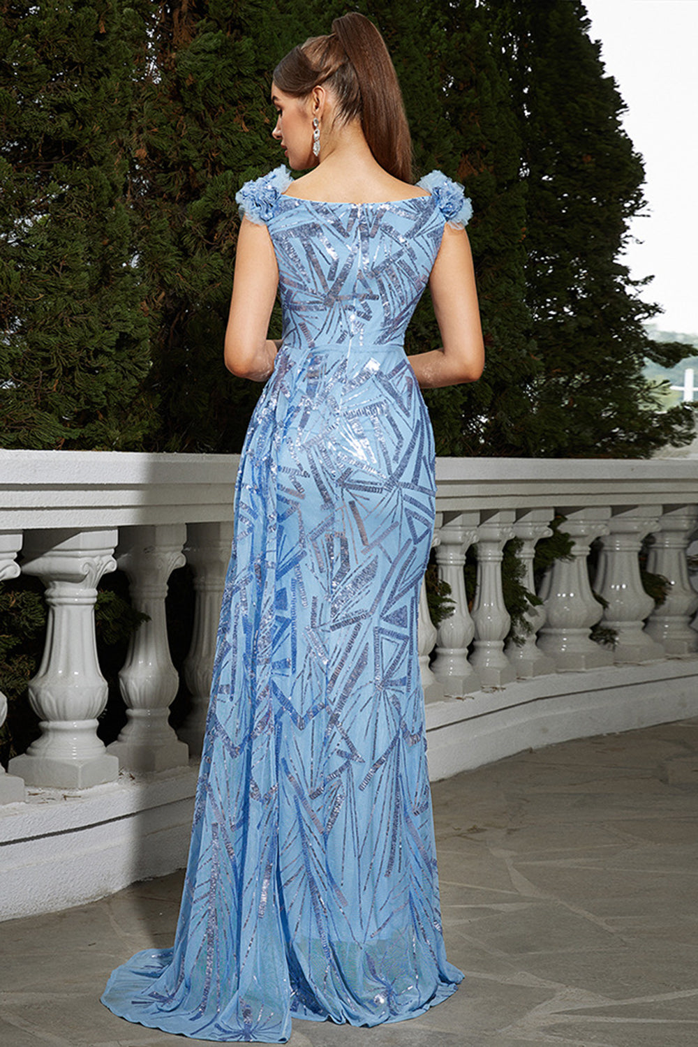 Sparkly Blue Sequined Mermaid Long Prom Dress