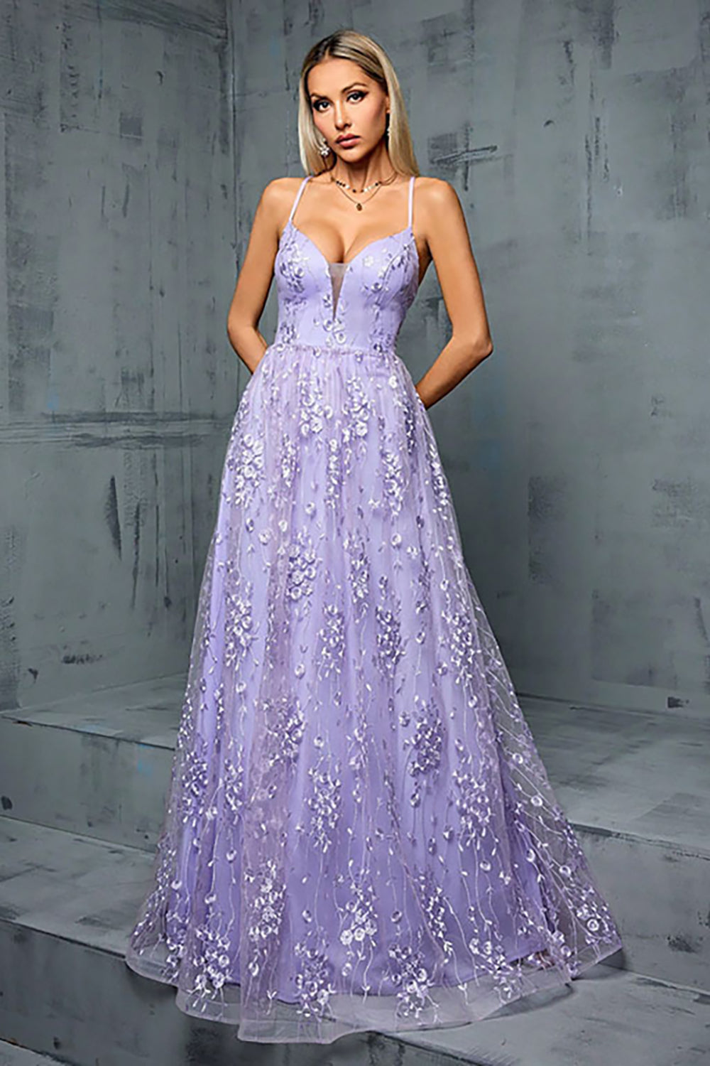 Light Purple A Line Spaghetti Straps Tulle Prom Dress