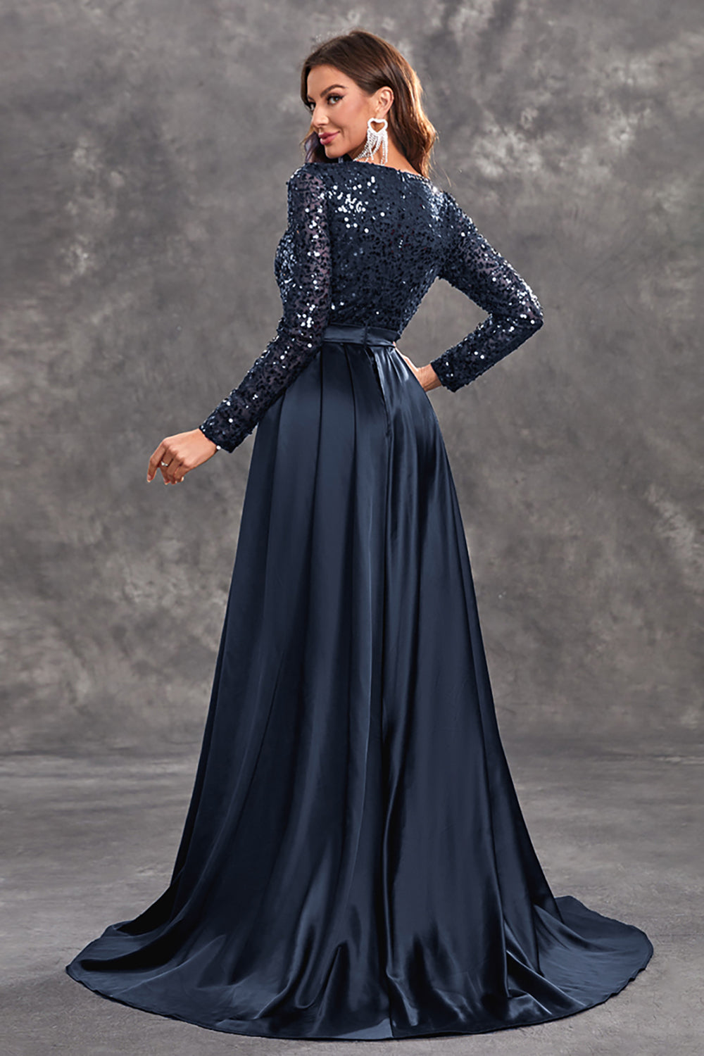 Glitter Black A Line Round Neck Prom Dress with Sequins