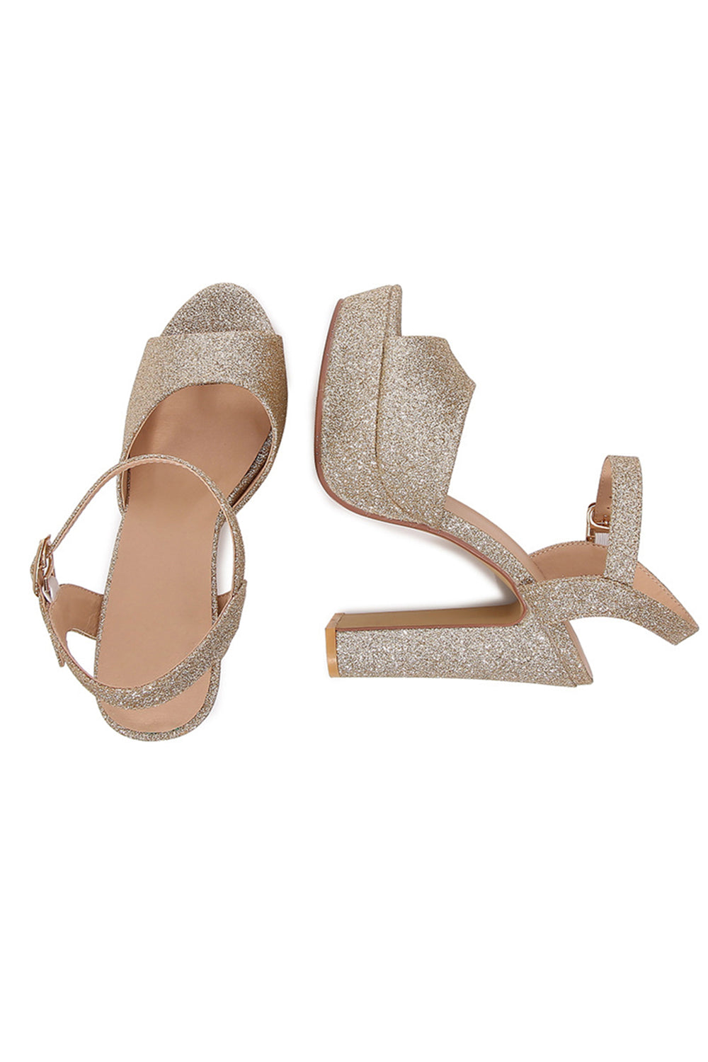 Chunky Light Golden One Strap High Heel Sandals