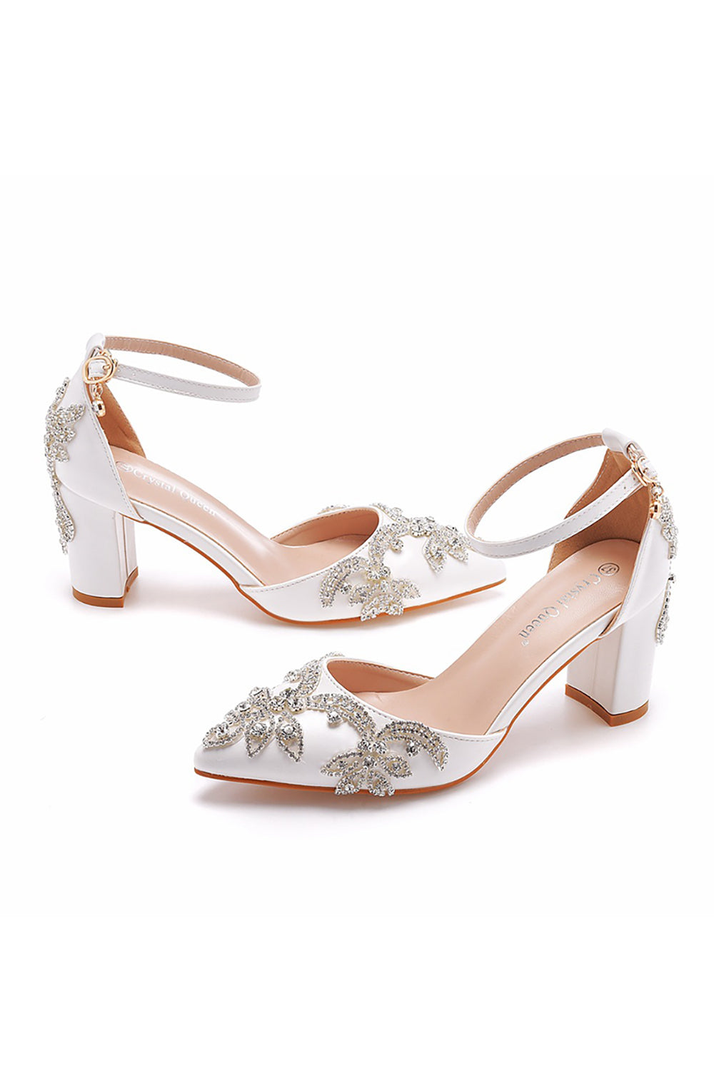 Delicate White Pointed Toe Bridal Shoes with Rhinestone