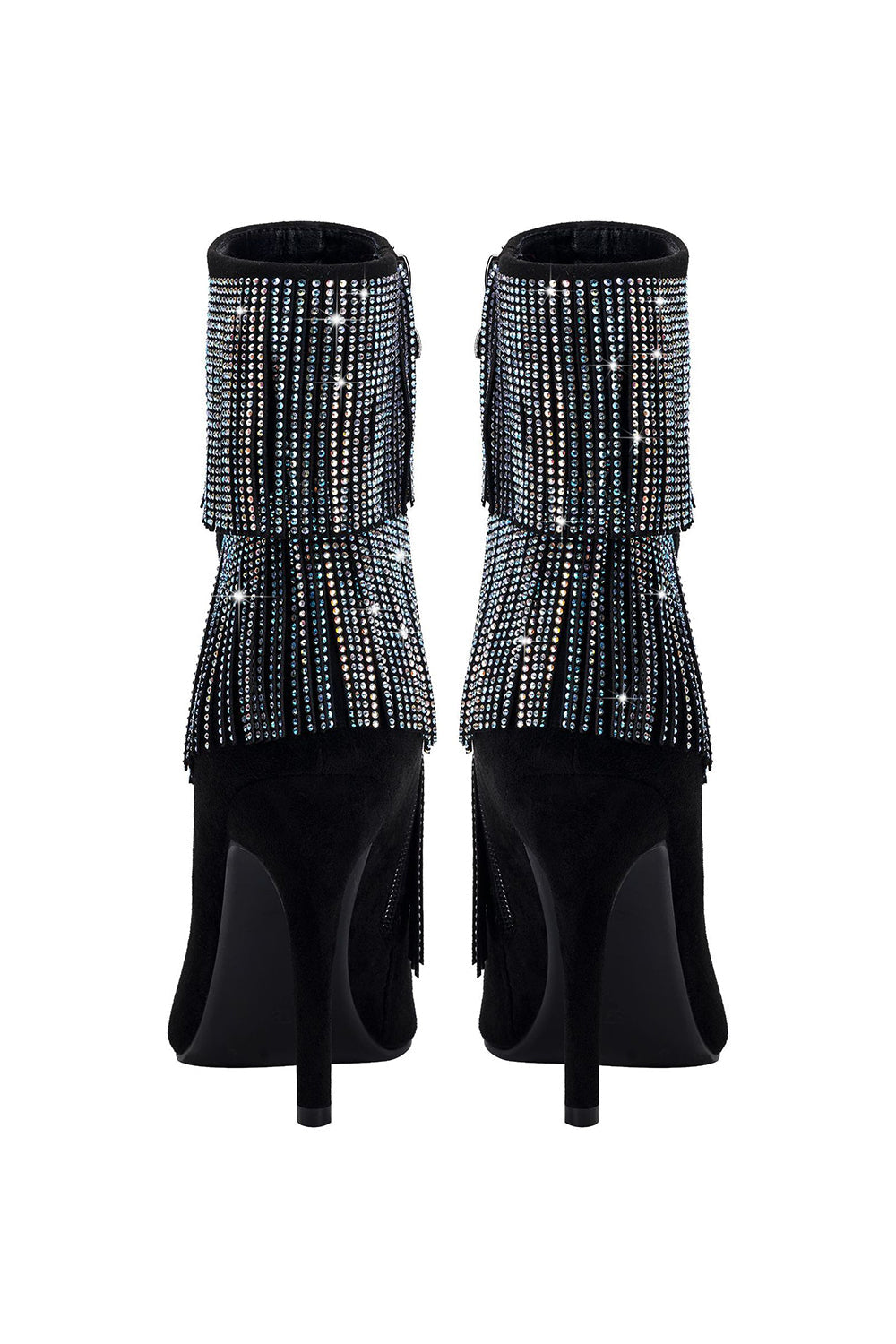 Sparkly Black Beading Ankle Boots with Tassels