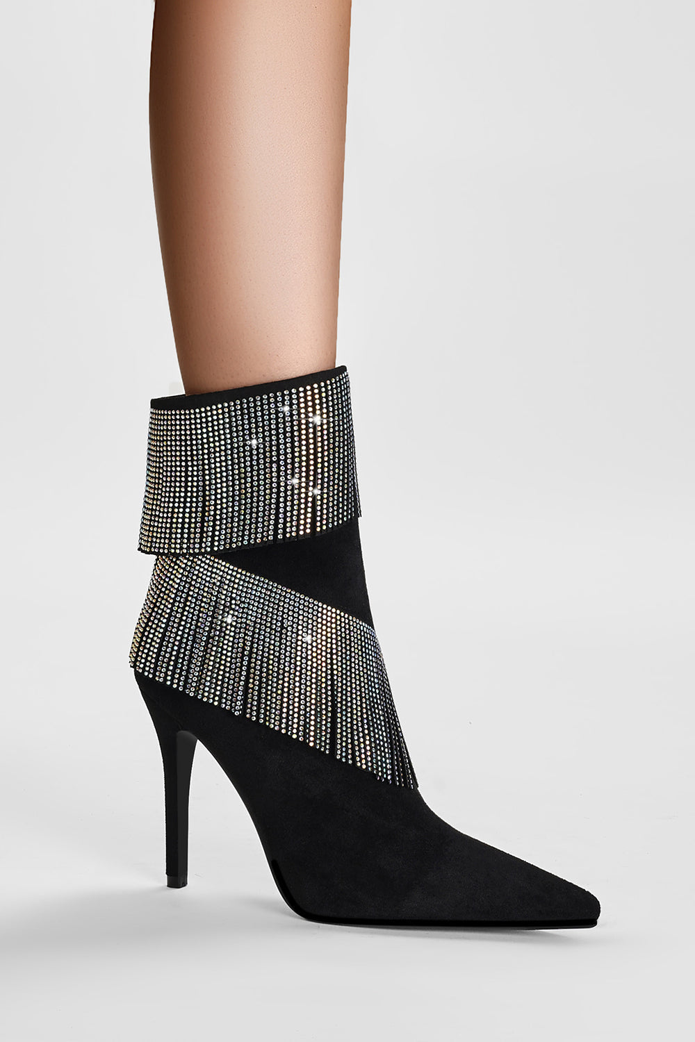 Sparkly Black Beading Ankle Boots with Tassels