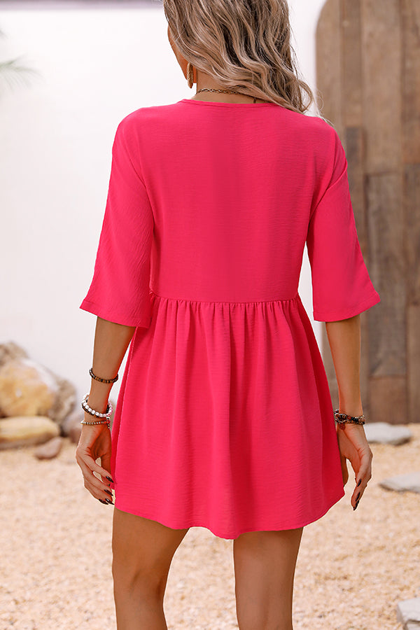 Fashion Solid Color V Neck Casual Dress