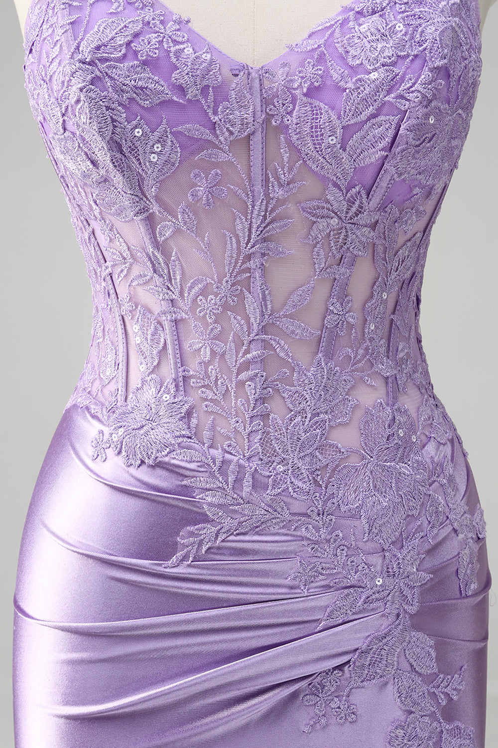 Lilac Mermaid Spaghetti Straps Long Prom Dress with Appliques