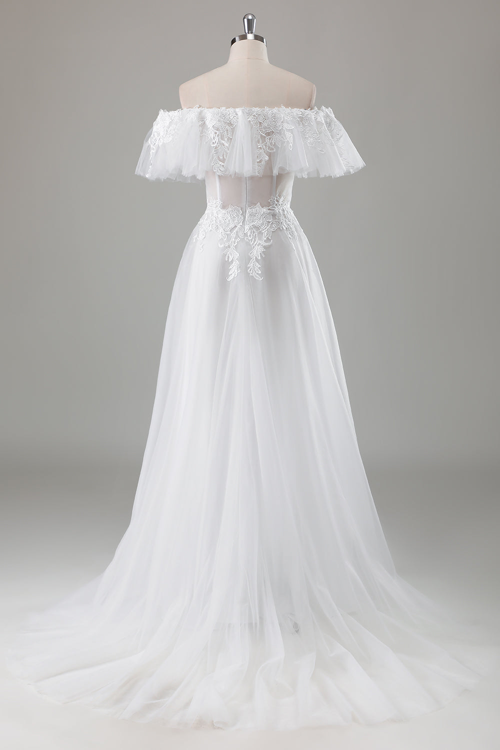 Ivory Off the Shoulder A-Line Wedding Dress with Appliqued Lace