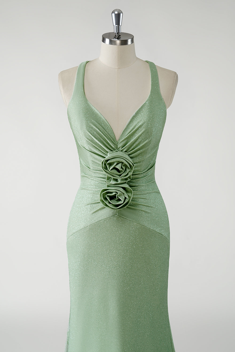 Sparkly Sheath Green Long Prom Dress with 3D Flowers