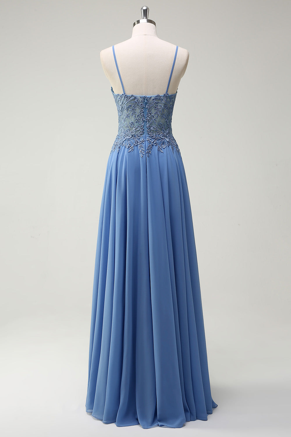 A Line Spaghetti Straps Pleated Long Prom Dress with Appliques