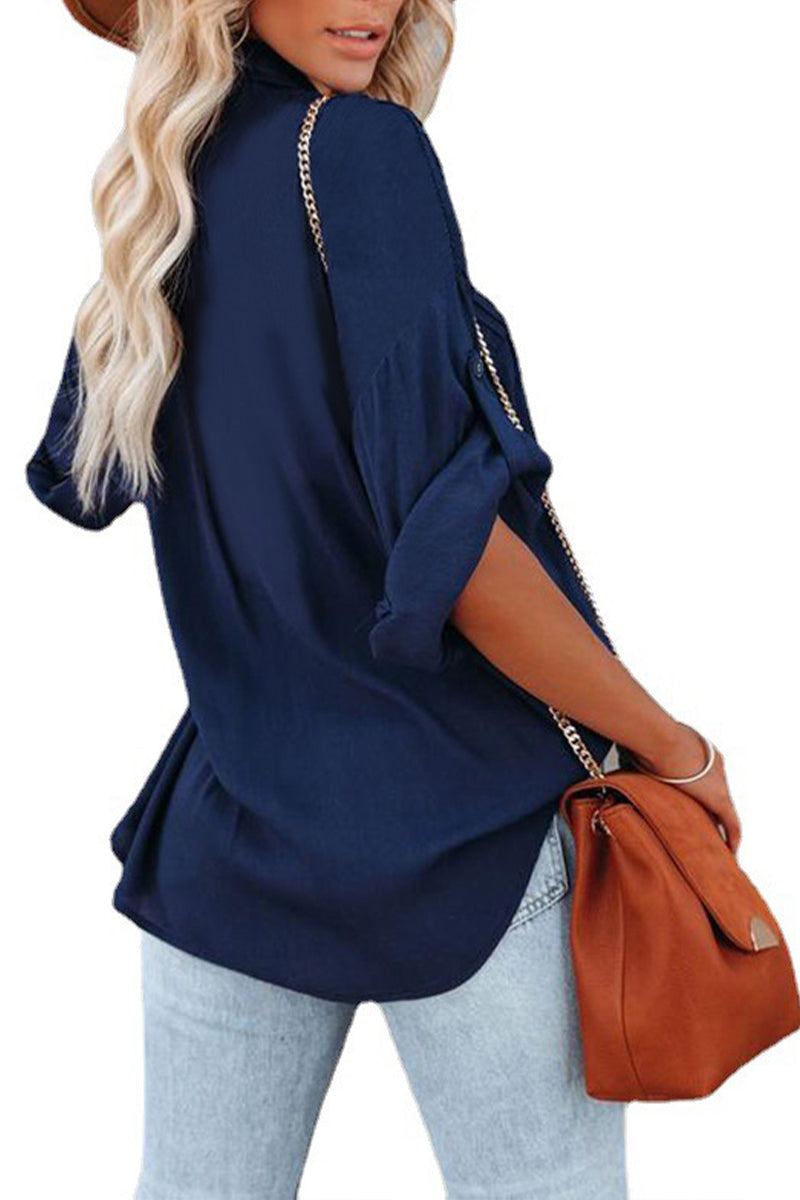 Solid Color Pocket Long Sleeve Shirt