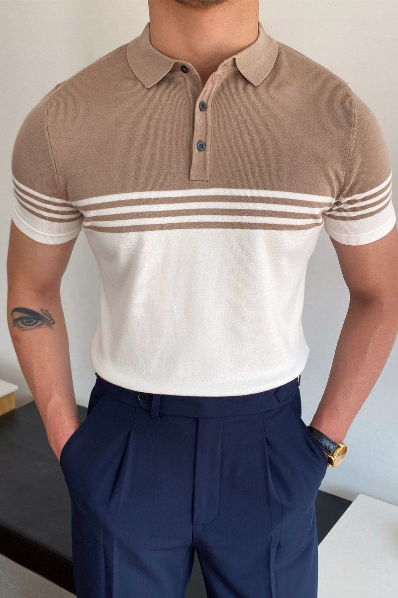 Fashion Contrast Colors Short Sleeve Knit Polo Shirt