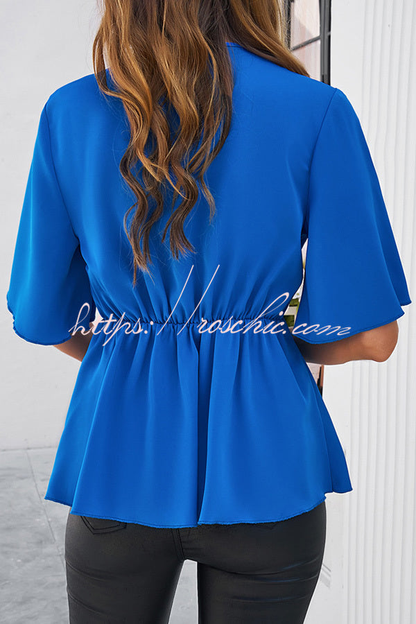 Solid Color Elegant Short Sleeve Strappy Tunic Top